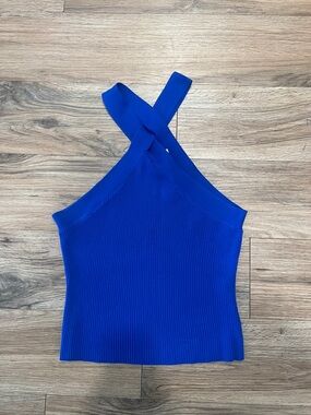 NEW: Double Zero Electric Blue Ribbed Halter Tank